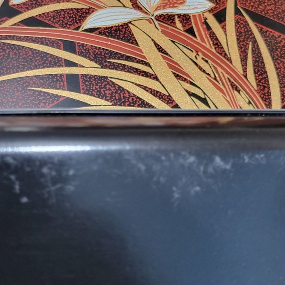 VTG Lacquer Beverage Serving Tray Barware Rectangular Square Black Enamel Floral - Picture 11 of 13